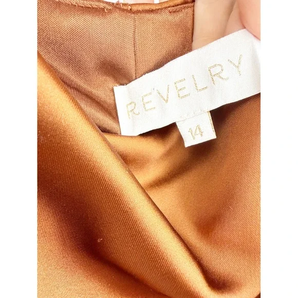 Revelry Skye Satin Cowl Neck Maxi Dress Terracotta Copper Bridesmaid Gown 14 - Picture 10 of 10